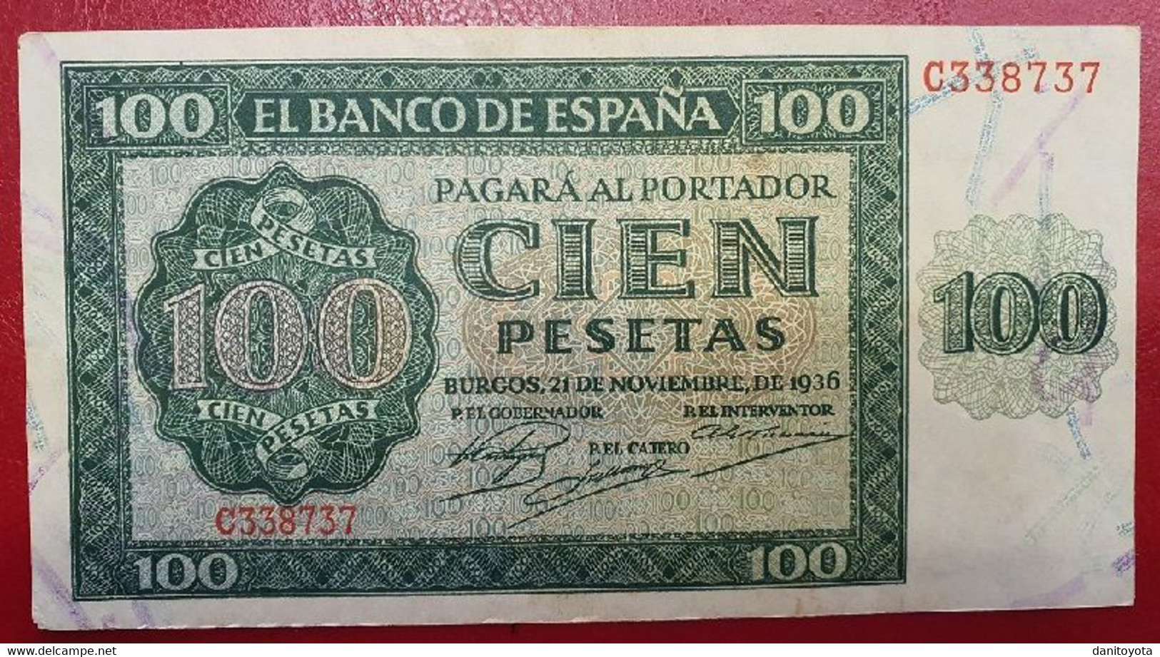 ESPAÑA.  EDIFIL 421a.  21 DE NOVIEMBRE DE 1936 SERIE C.  CONSERVACIÓN MBC. - 100 Peseten