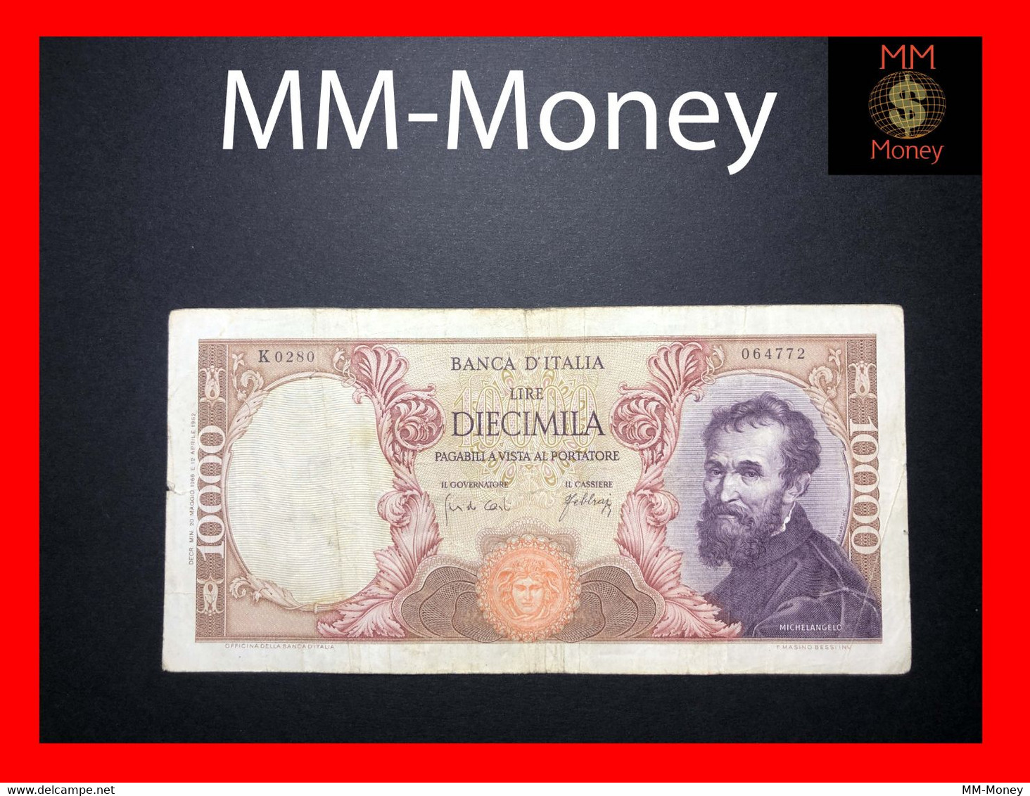 ITALY 10.000  10000 Lire  20.5.1966  P. 97   "sig. Carli - Febbraio"    *serie K*    VF     [MM-Money] - 10000 Lire