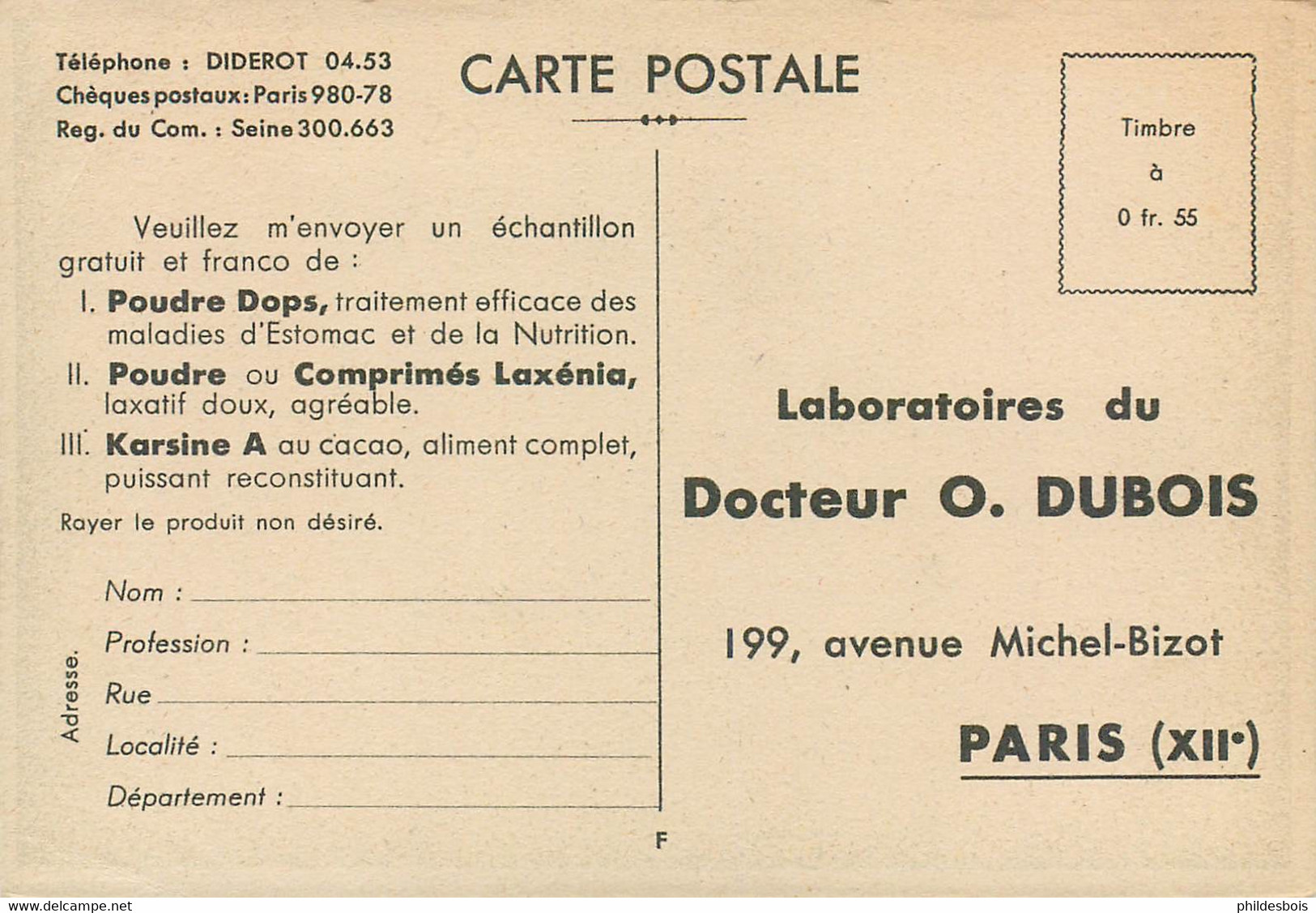 CARTE PUBLICITAIRE  Poudre DOPS éteint Les Brulures D'Estomac - Salute