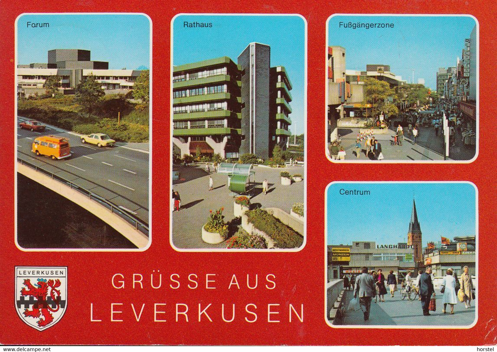 D-51373 Leverkusen - Alte Ansichten - Forum - Fußgängerzone - Centrum - Rathaus - Cars - VW Bus - Nice Stamp - Leverkusen