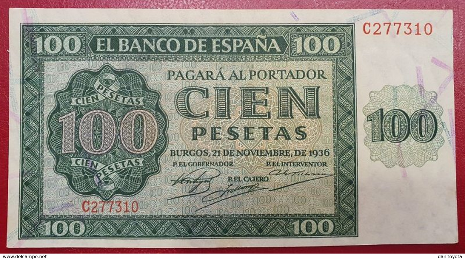 ESPAÑA.  EDIFIL 421a.  100 PTAS 21 DE NOVIEMBRE DE 1936 SERIE C.  CONSERVACIÓN MBC+ - 100 Peseten