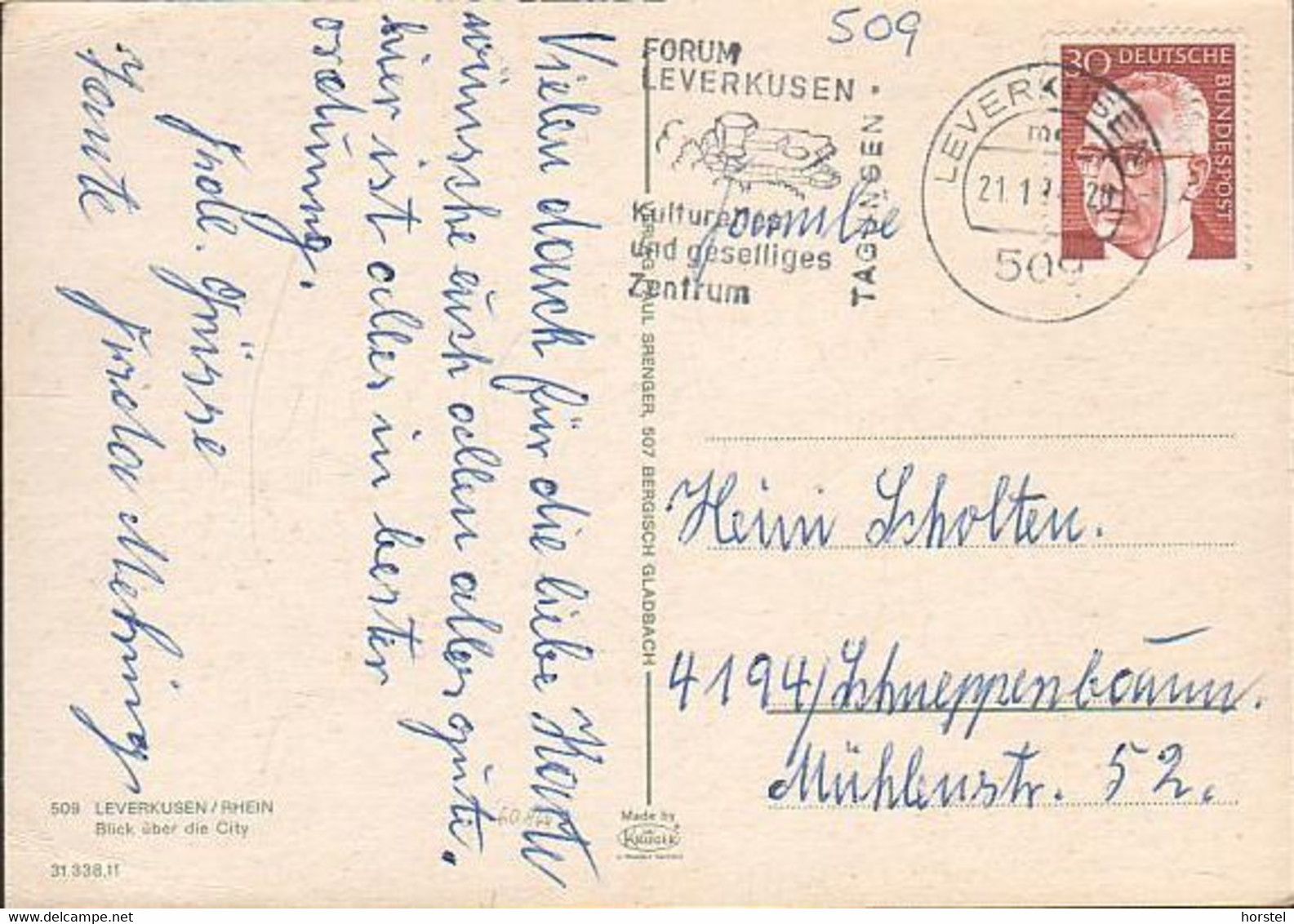 D-51373 Leverkusen - Blick über Die City - Zentrum - Kirche ( 1974 Stamp) - Leverkusen