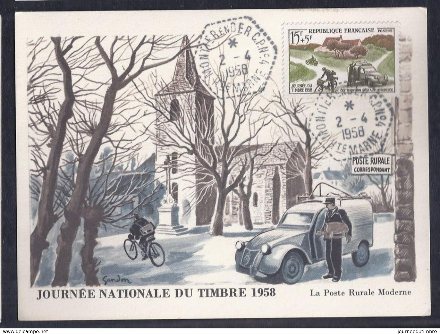 Carte Federale Journee Du Timbre 1958 2 Cv Montier En Der Haute Marne - Covers & Documents