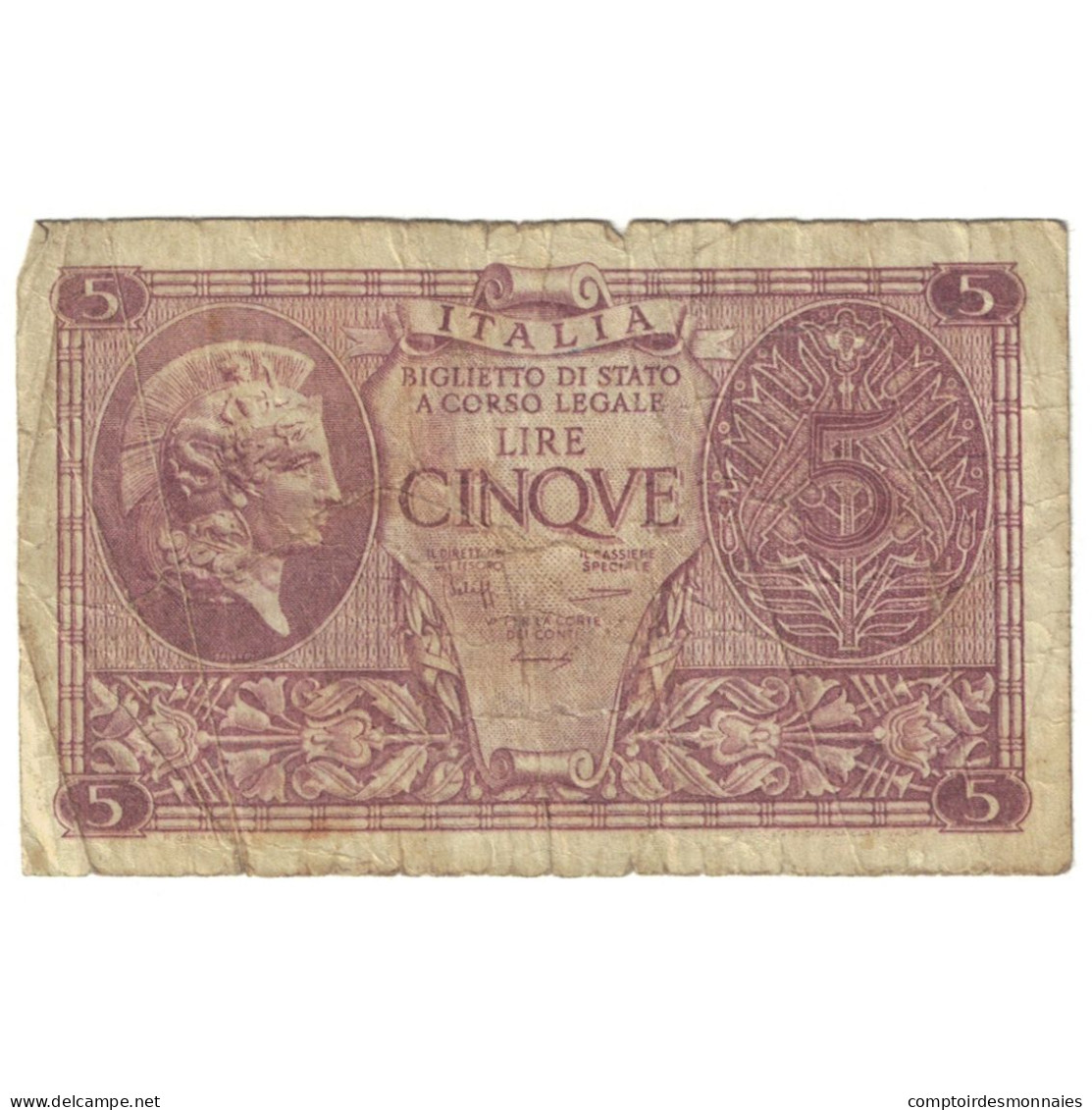 Billet, Italie, 5 Lire, 1944, 1944-11-23, KM:31c, B - Regno D'Italia – 5 Lire