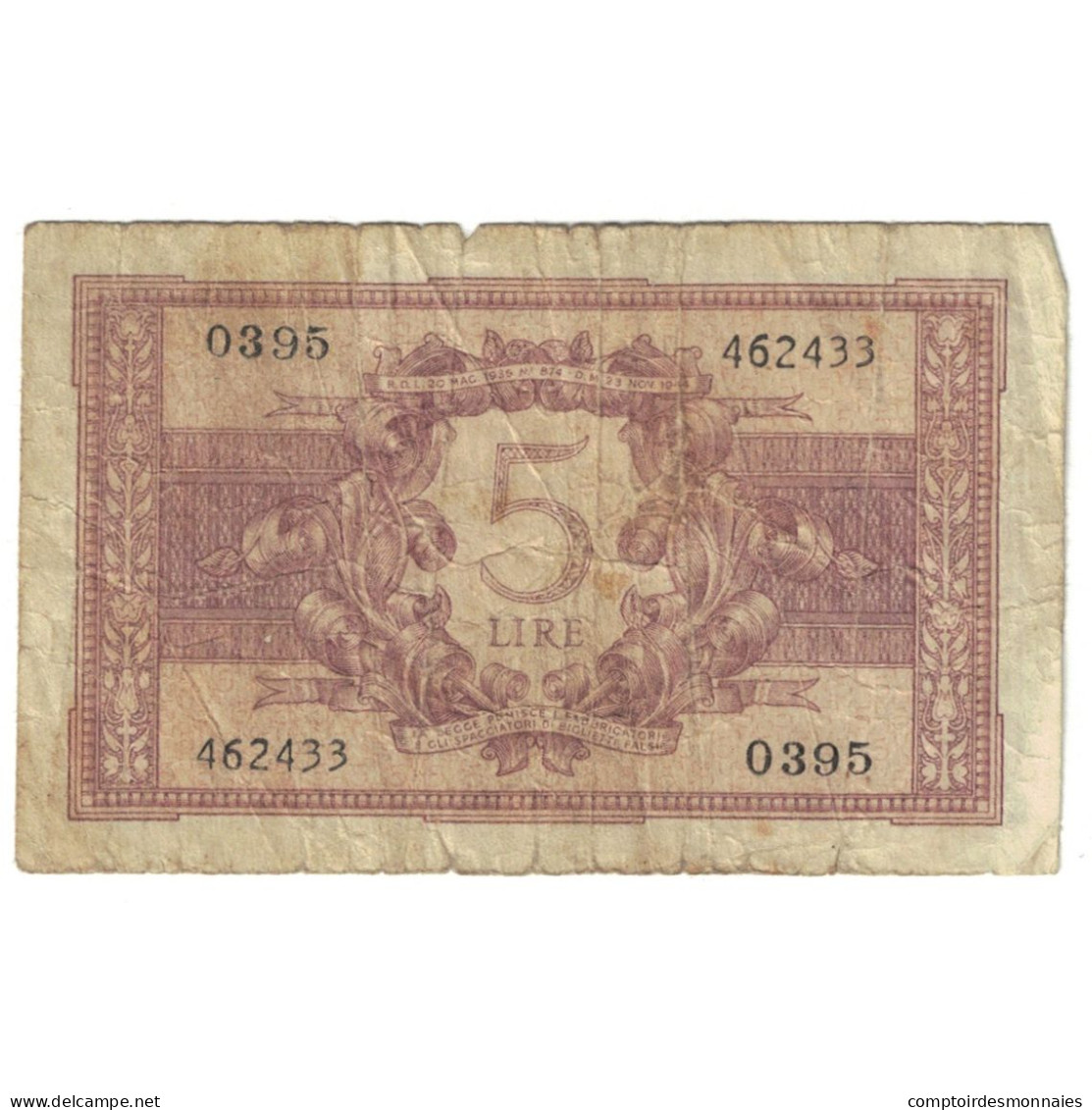 Billet, Italie, 5 Lire, 1944, 1944-11-23, KM:31c, B - Regno D'Italia – 5 Lire