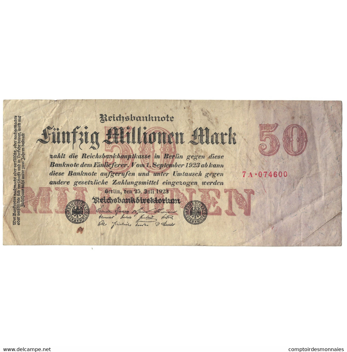 Billet, Allemagne, 50 Millionen Mark, 1923, KM:109a, TB - 50 Mark