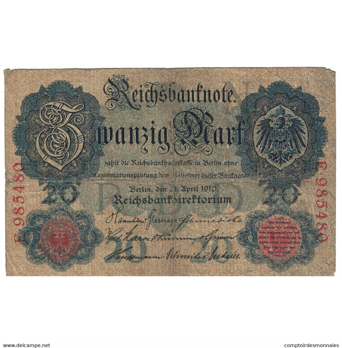 Billet, Allemagne, 20 Mark, 1910, 1910-04-21, KM:40b, TB - 20 Mark