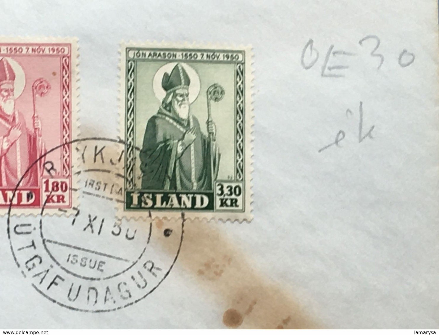 Reykjavík Ísland 1944-... Lýðveldið 1950 Bréf R. Skráð Skjal-☛Utgafudagur-☛Frímerki Evrópu-☛ Intramuros-registered-recom - Storia Postale