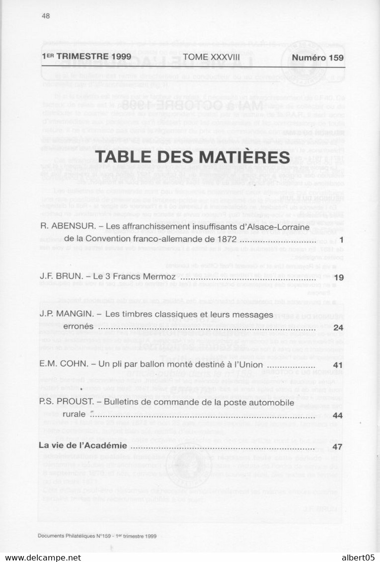 Revue De L'Académie De Philatélie - Documents Philatéliques N° 159 - Avec Sommaire - Filatelia E Historia De Correos