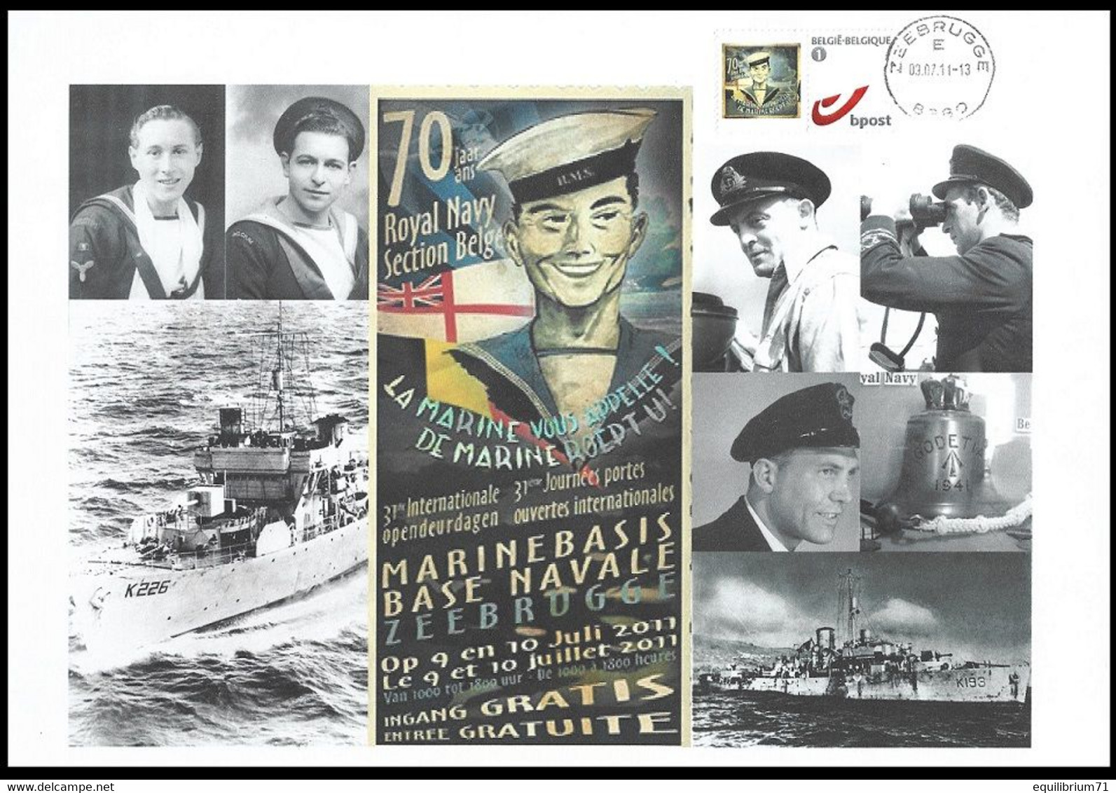 DUOSTAMP ° / MYSTAMP° - Souvenir / Herdenking / Erinnerung / Memory - BELGIAN Navy - 1941-2011 - 09-07-2011 - Cartas & Documentos
