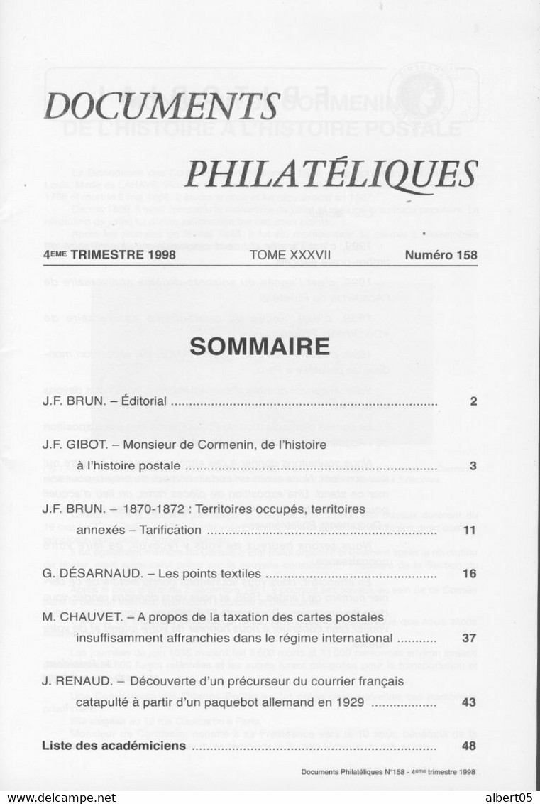 Revue De L'Académie De Philatélie - Documents Philatéliques N° 158 - Avec Sommaire - Filatelie En Postgeschiedenis