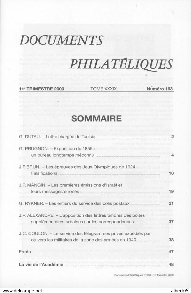 Revue De L'Académie De Philatélie - Documents Philatéliques N° 163 - Avec Sommaire - Philately And Postal History