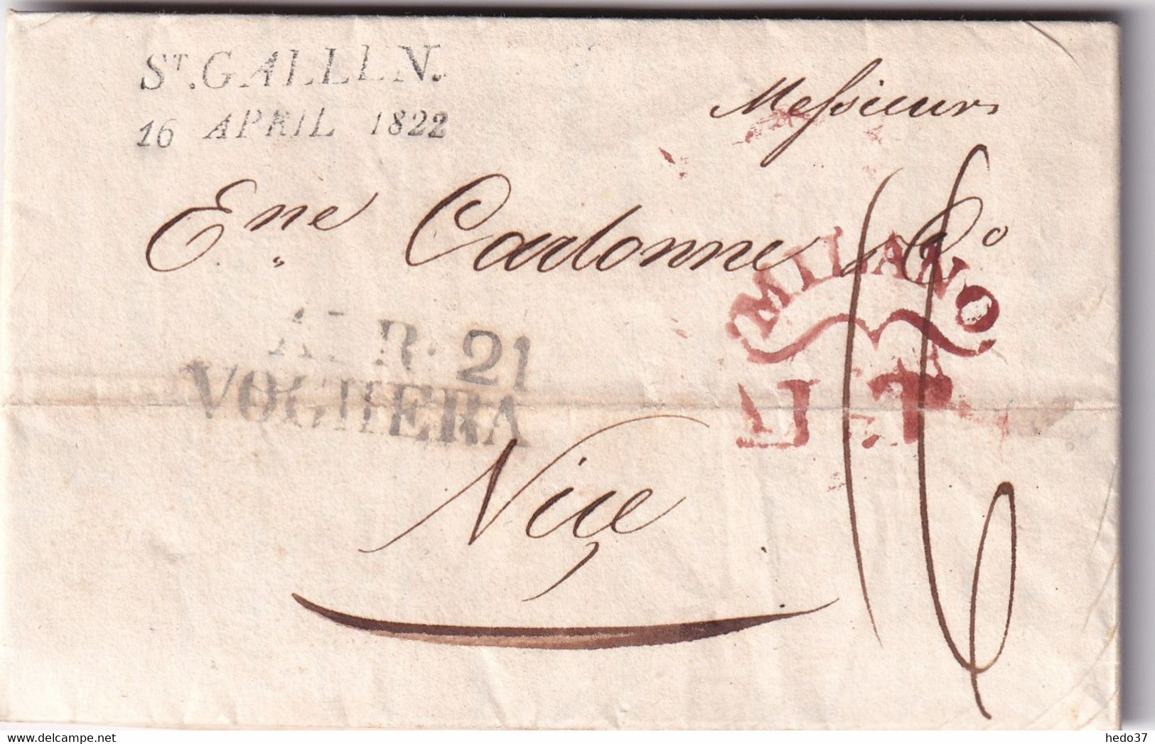 Suisse Marque Postale - St GALLEN /16 April 1822 - ...-1845 Prefilatelia