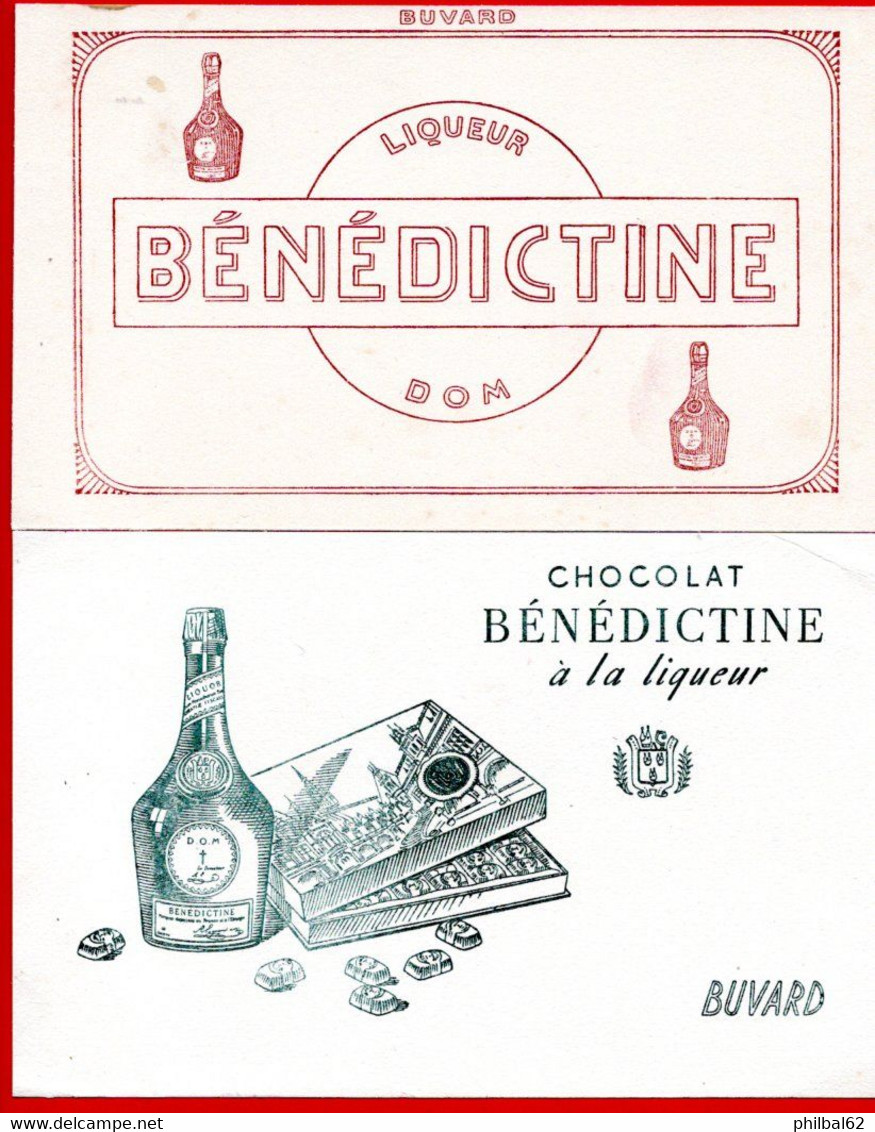 Lot De 2 Buvards, Bénédictine Et Chocolat à La Liqueur. - Liqueur & Bière