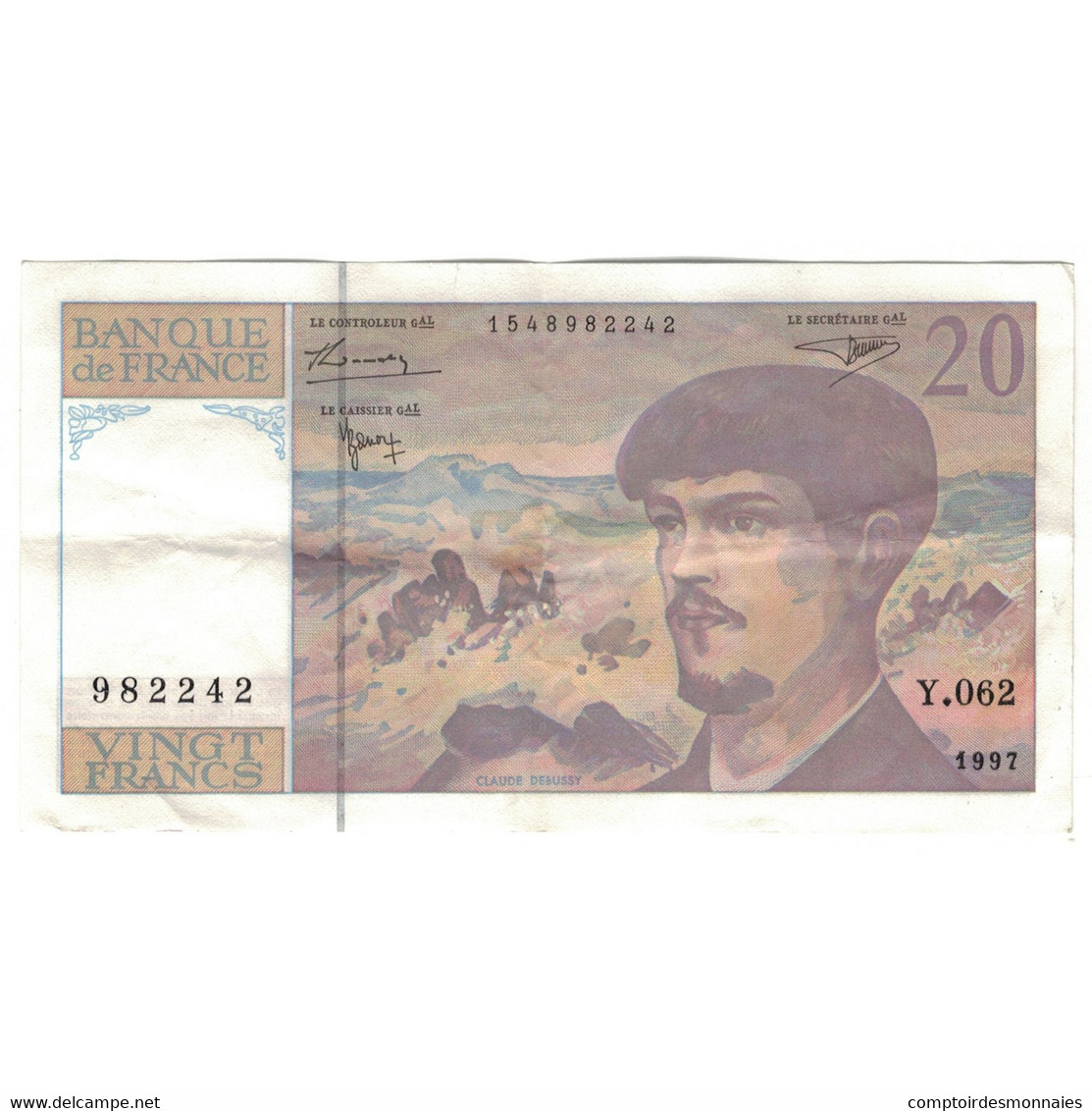 France, 20 Francs, Debussy, 1997, Y.062, TTB+, Fayette:66 Ter.2, KM:151i - 20 F 1980-1997 ''Debussy''