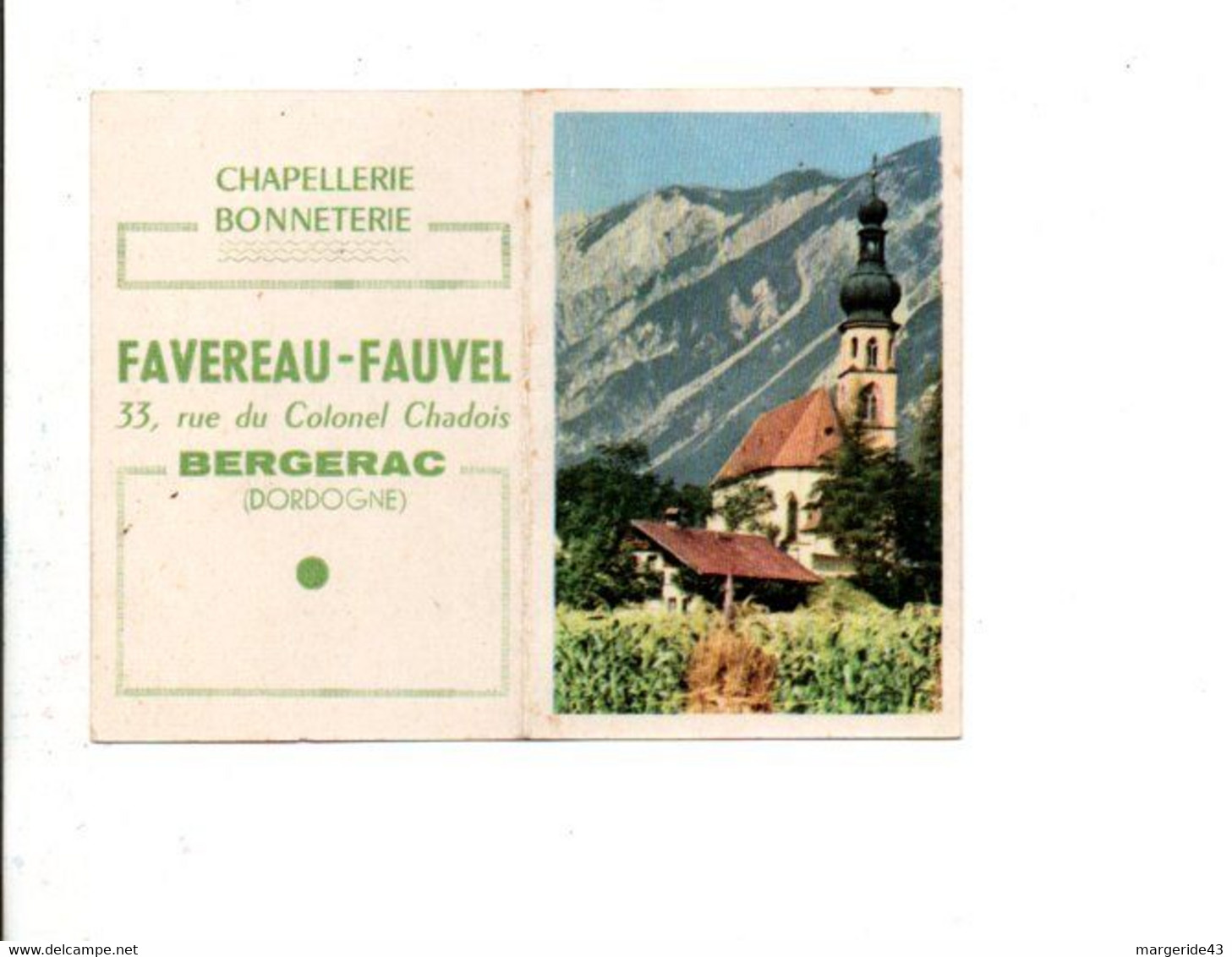 1961 CALENDRIER FAVEREAU-FAUVEL CHAPELLERIE BONNETERIE ) BERGERAC DORDOGNE - Petit Format : 1961-70