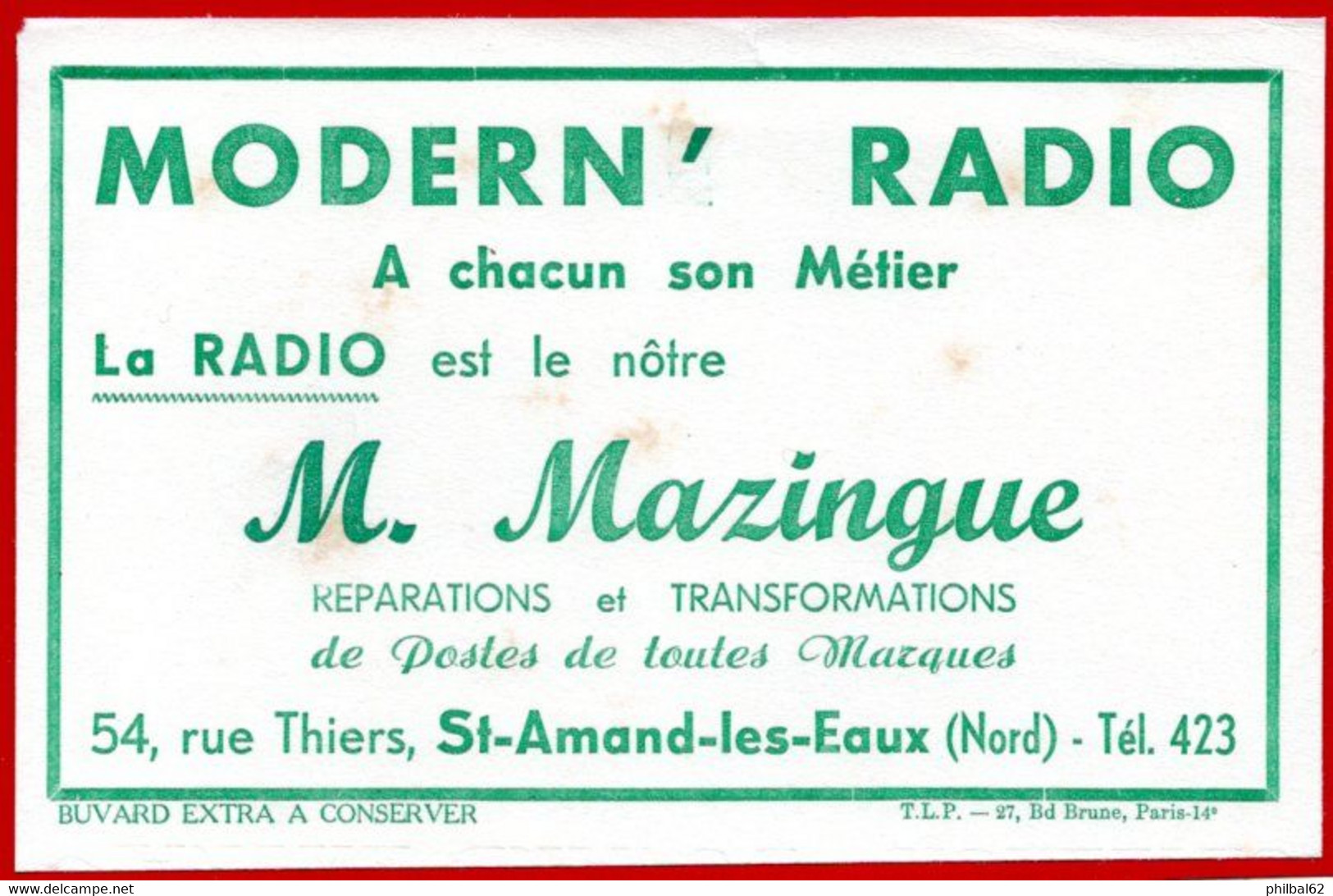 Buvard Modern' Radio, M.Mazingue à St Amand Les Eaux. - R