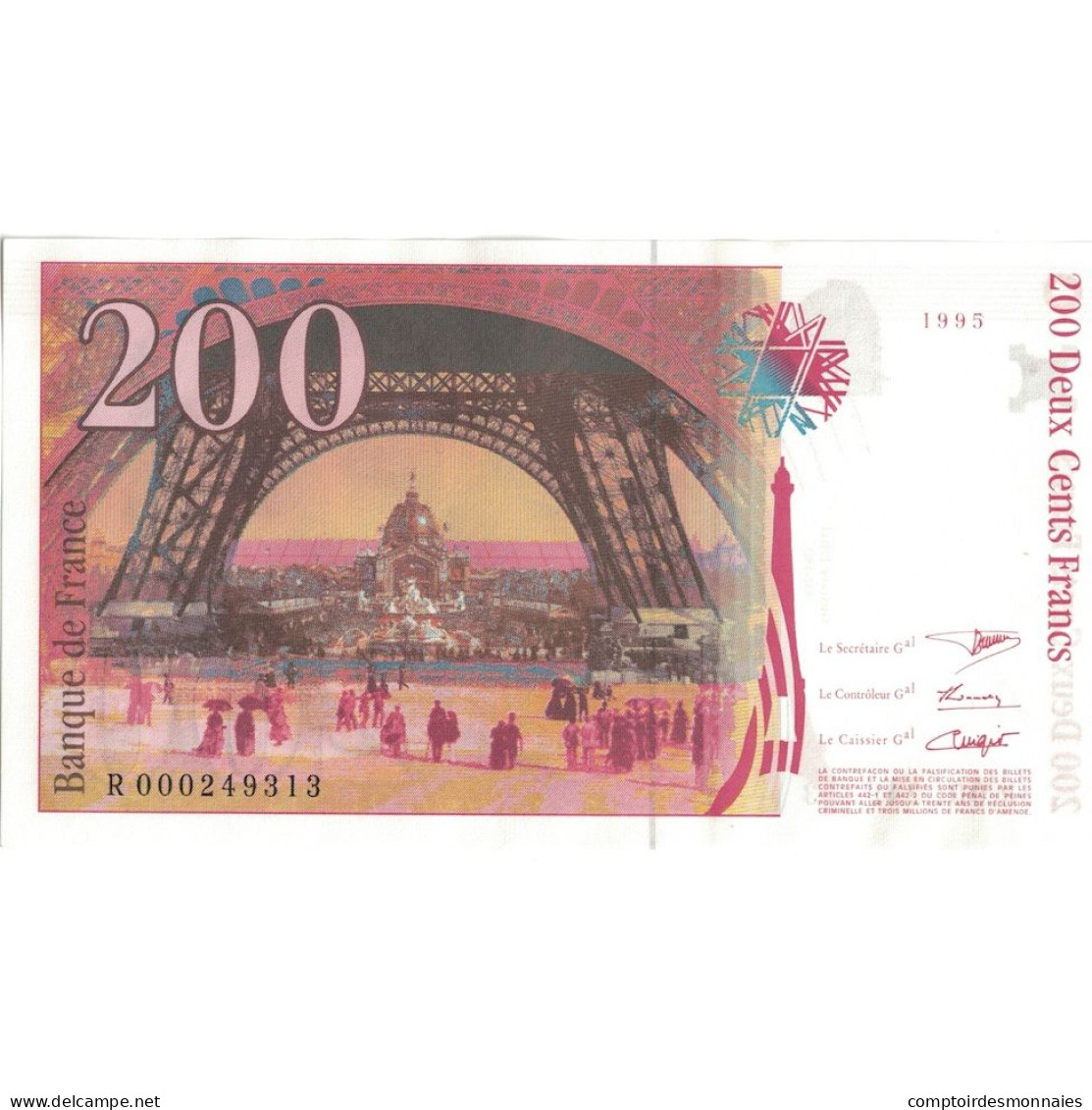 France, 200 Francs, Eiffel, 1995, R.000249313, SPL+, Fayette:75.1, KM:159a - 200 F 1995-1999 ''Eiffel''