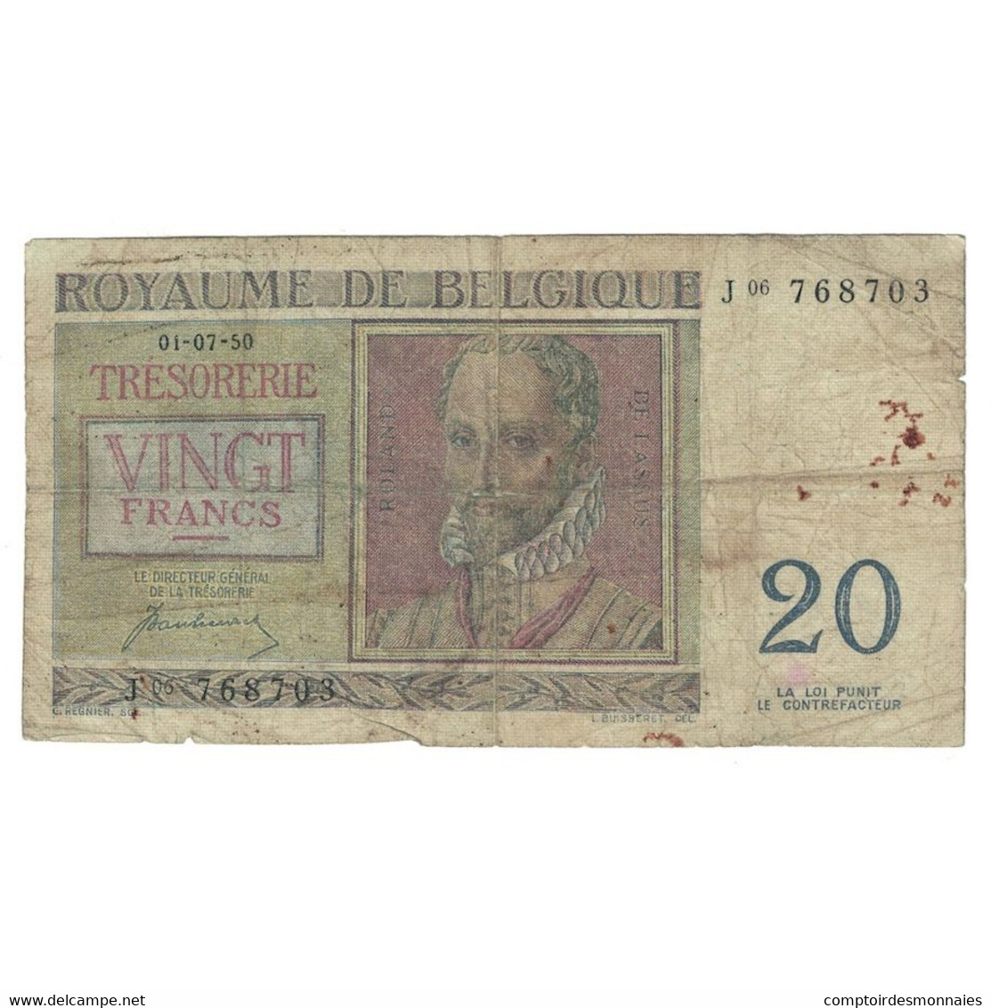 Billet, Belgique, 20 Francs, 1950, 1950-07-01, KM:132b, B+ - 20 Francos