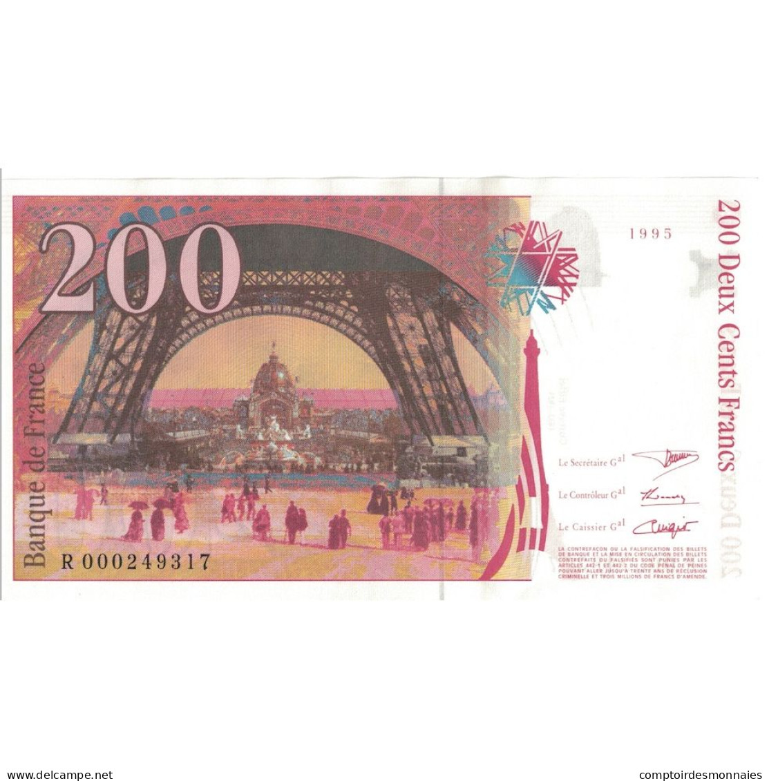 France, 200 Francs, Eiffel, 1995, R.000249317, SPL, Fayette:75.1, KM:159a - 200 F 1995-1999 ''Eiffel''