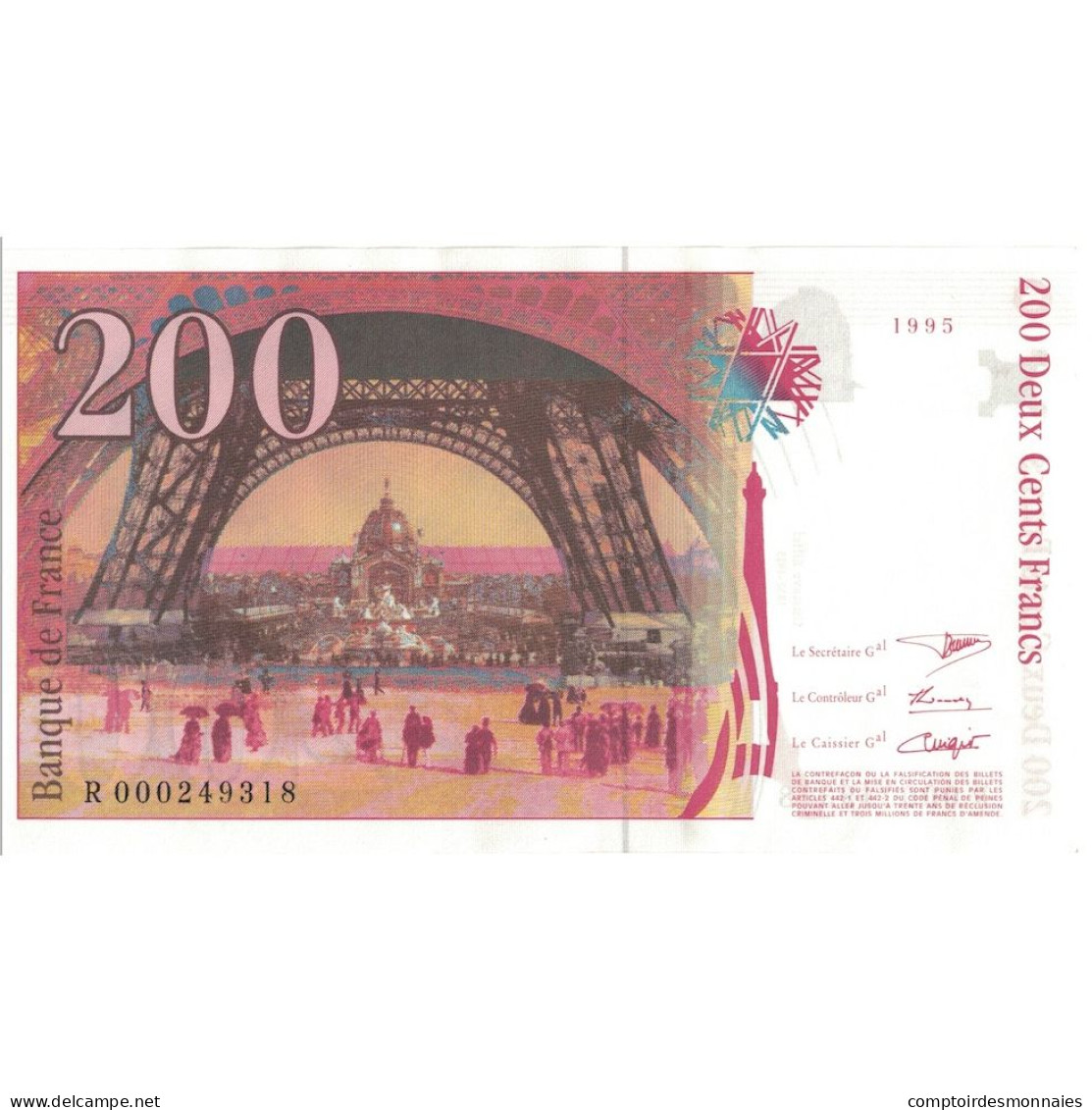 France, 200 Francs, Eiffel, 1995, R.000249318, SPL+, Fayette:75.1, KM:159a - 200 F 1995-1999 ''Eiffel''