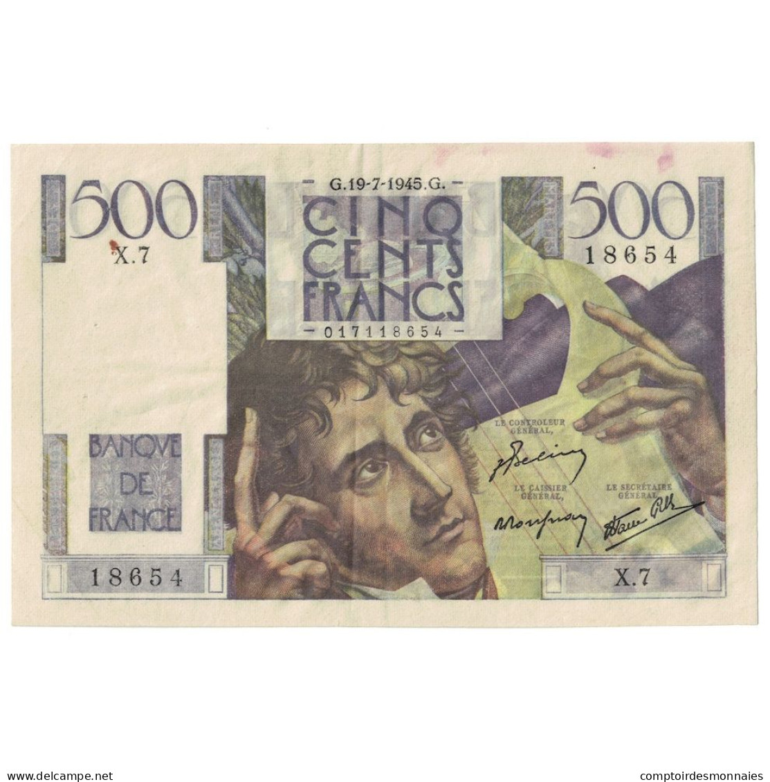 France, 500 Francs, 1945, X.7, TTB+, Fayette:34.1, KM:129a - 500 F 1945-1953 ''Chateaubriand''