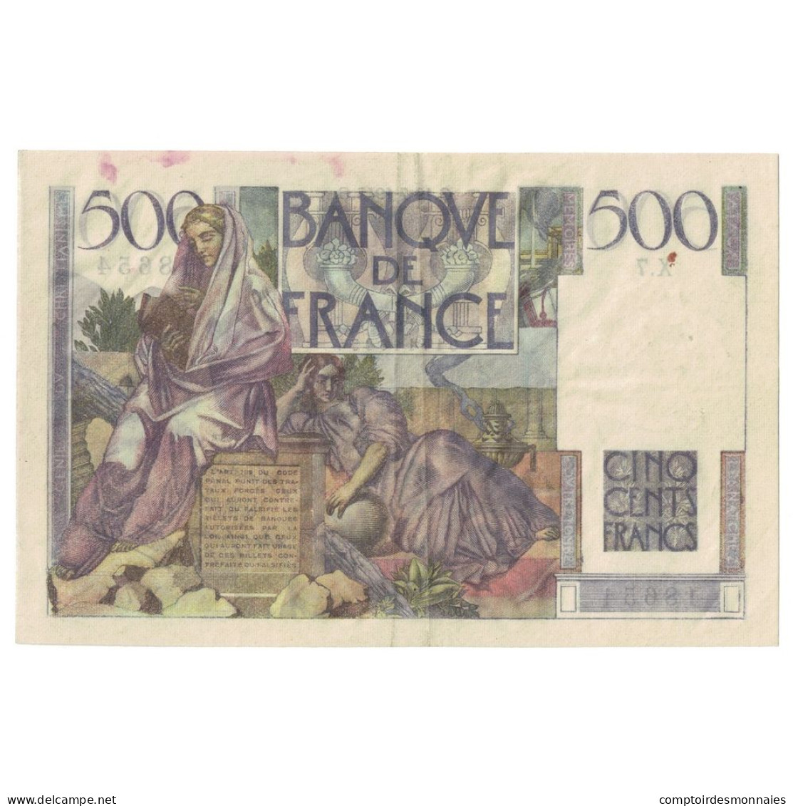 France, 500 Francs, 1945, X.7, TTB+, Fayette:34.1, KM:129a - 500 F 1945-1953 ''Chateaubriand''