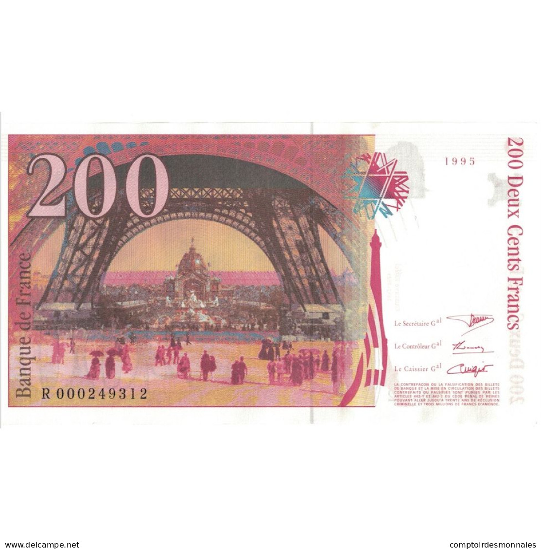 France, 200 Francs, Eiffel, 1995, R.000249312, SPL, Fayette:75.1, KM:159a - 200 F 1995-1999 ''Eiffel''