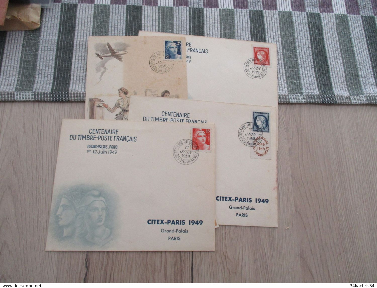 France 3 Enveloppes + 1 Carte Maximum Centenaire Du Timbre Poste Français 1949 - Lettres & Documents
