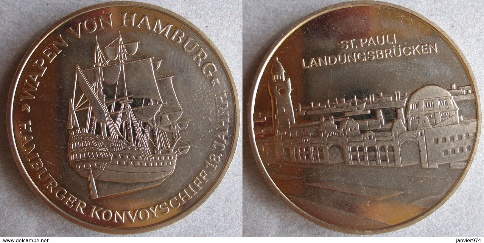 Médaille Wapen Von Hamburg St Pauli Landungsbrücken , Navire , En Cupronickel. - Altri & Non Classificati