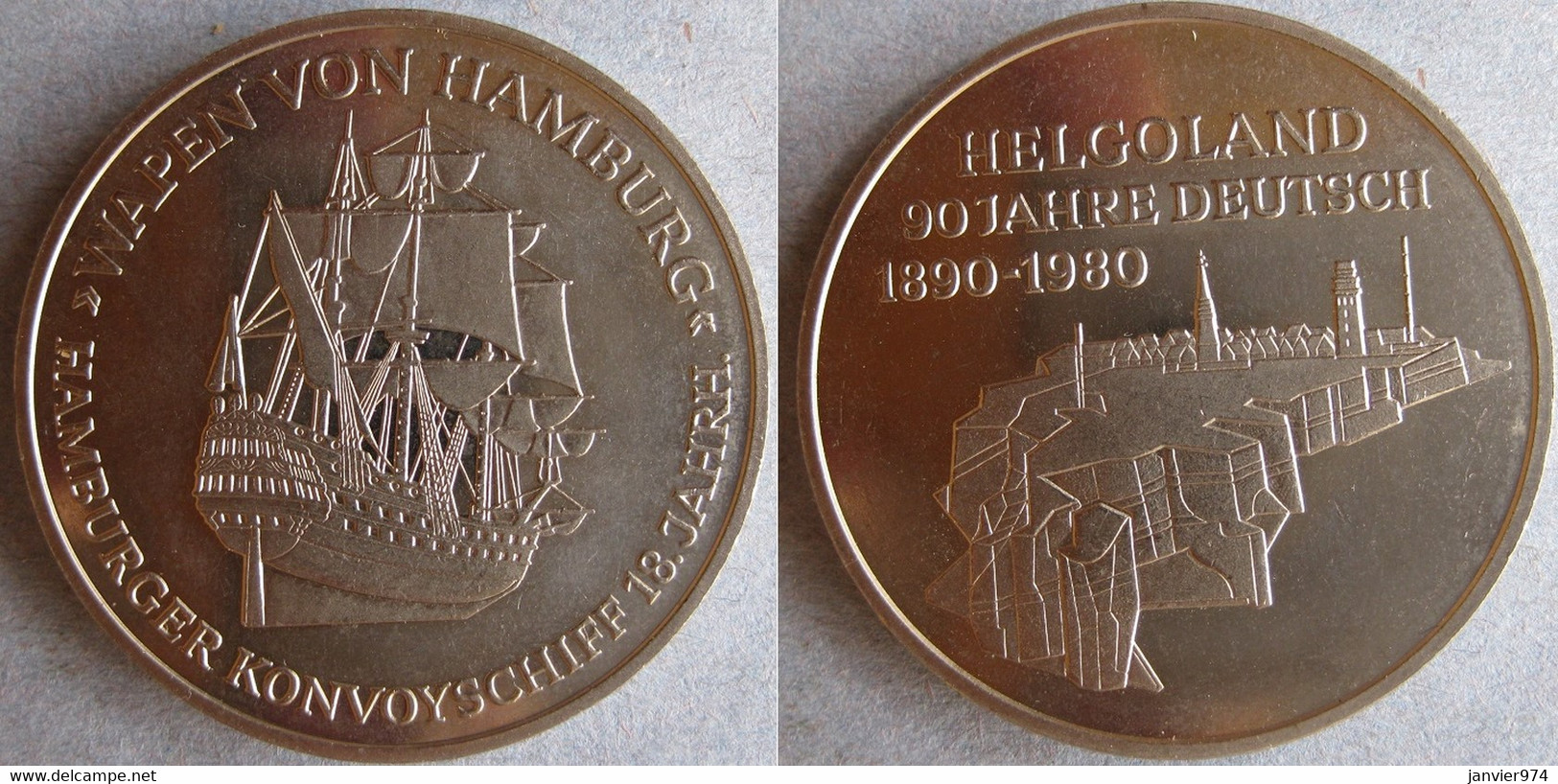 Médaille Wapen Von Hamburg, Helgoland 1890 1980, Navire , En Cupronickel. - Autres & Non Classés