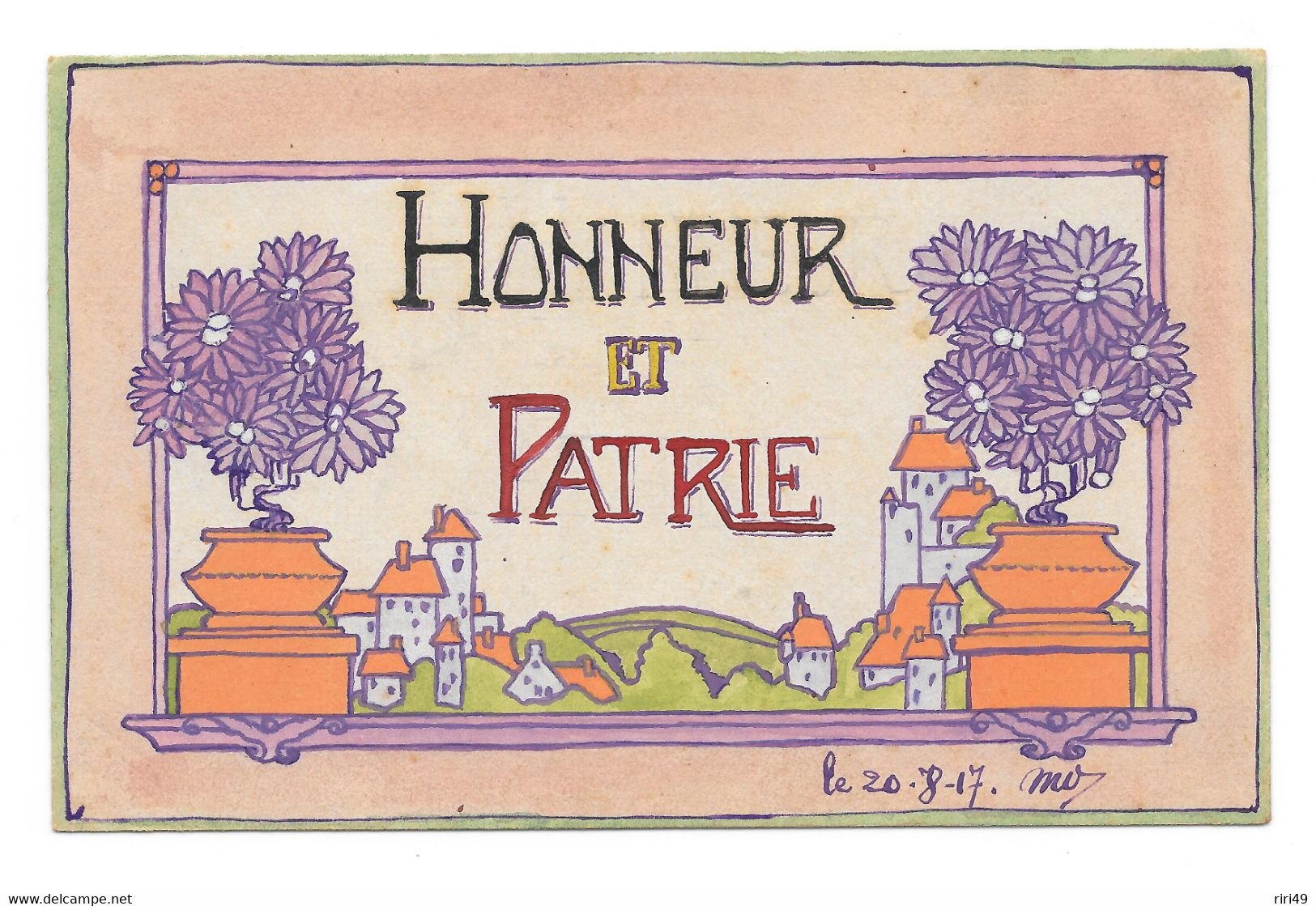 Carte Belgique Fait Par Poilus, Militaire Au Front En1917, Région Flamande, "Honneur Et Patrie" 2 Scannes, - Patriotic