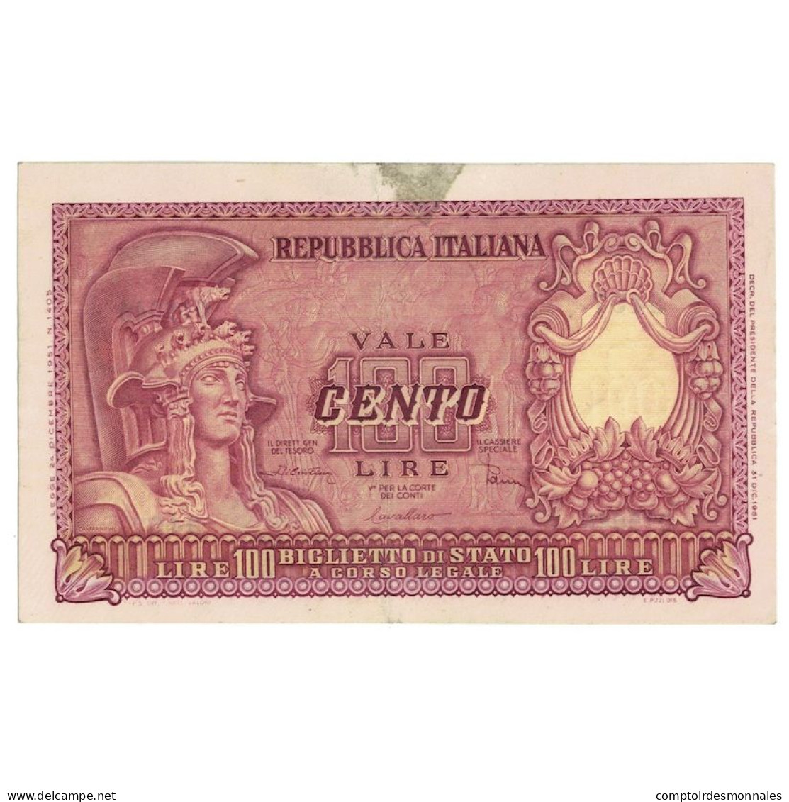 Billet, Italie, 100 Lire, 1951, 1951-12-31, KM:92b, TTB - 100 Lire