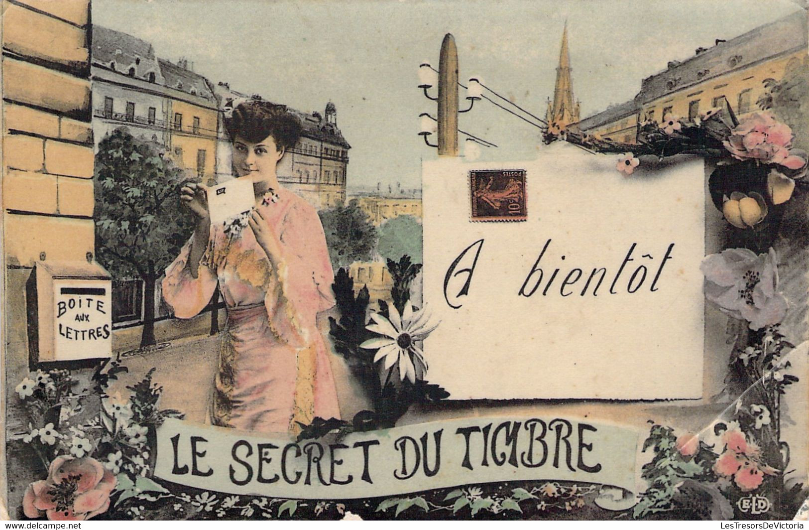 CPA Fantaisie - Le Secret Du Timbre - Femme Postant Une Enveloppe - A Bientot - Postal Services