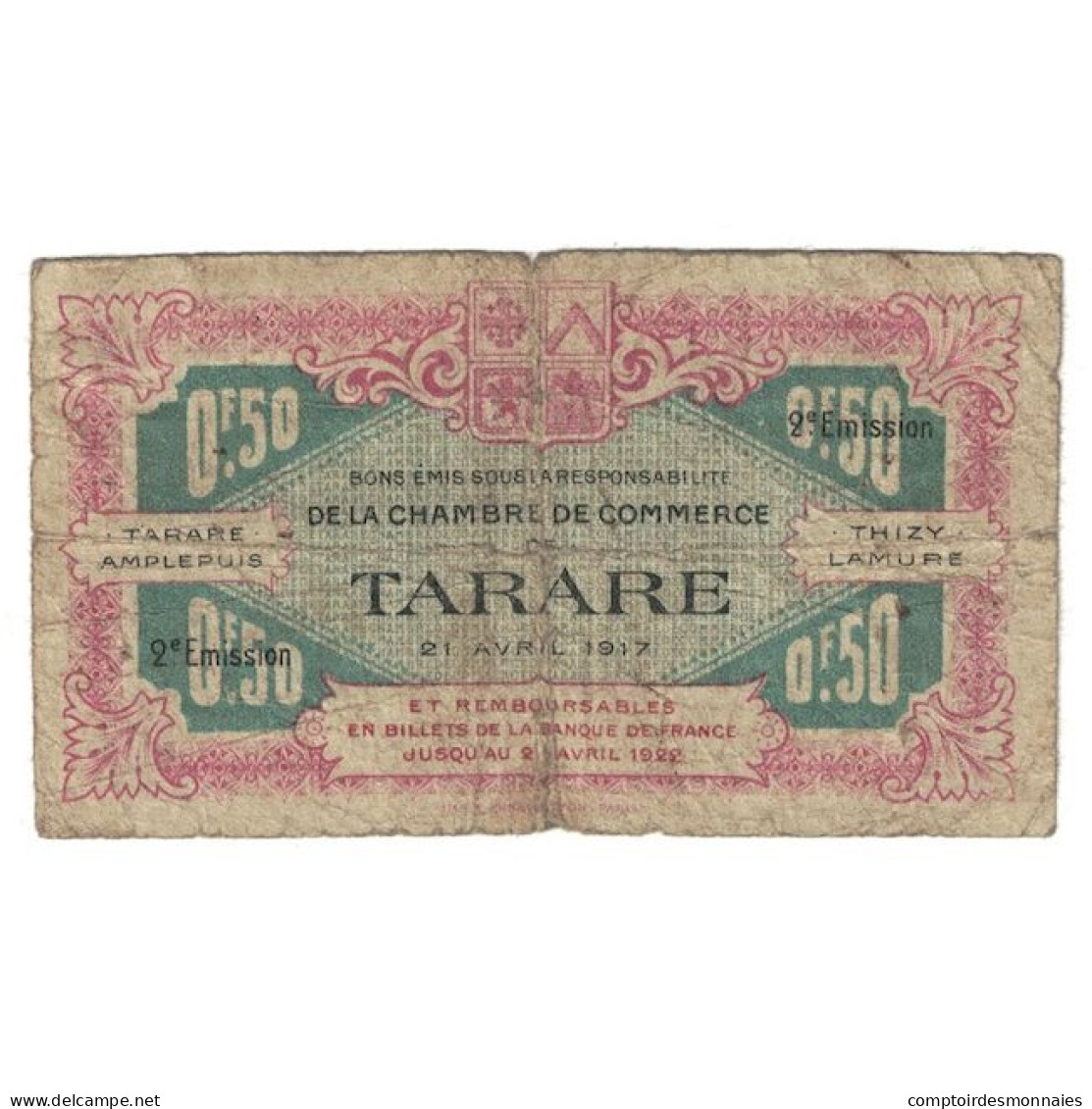 France, Tarare, 50 Centimes, 1916, Chambre De Commerce, B+, Pirot:119-14 - Chambre De Commerce