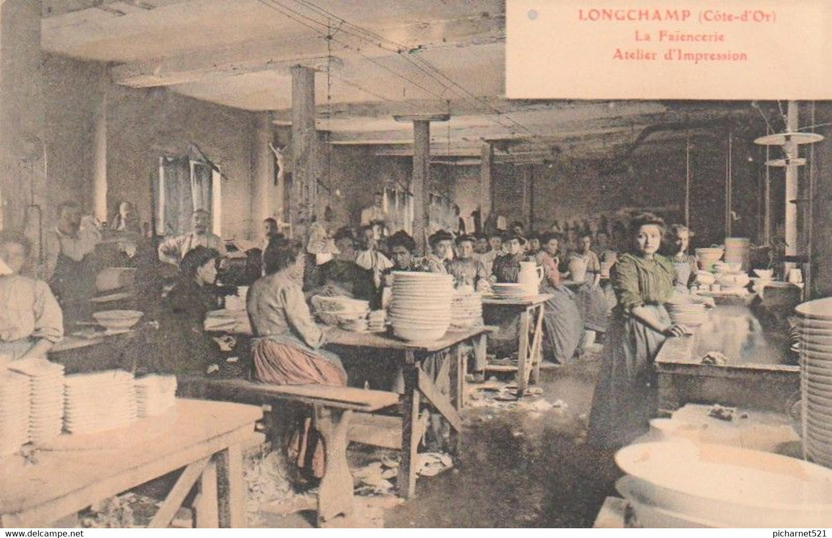 LONGCHAMP (Côte D'Or) - La Faïencerie. Atelier D'Impression. Couleurs. Circulée En 1905. Bon état. - Altri & Non Classificati