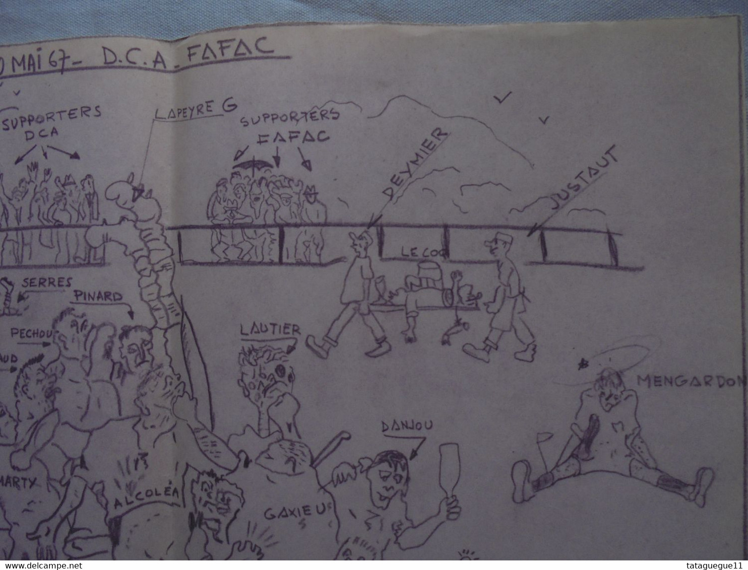 Ancien Reproduction dessin humoristique Match de Rugby D.C.A.- FAFAC 20 Mai 1967