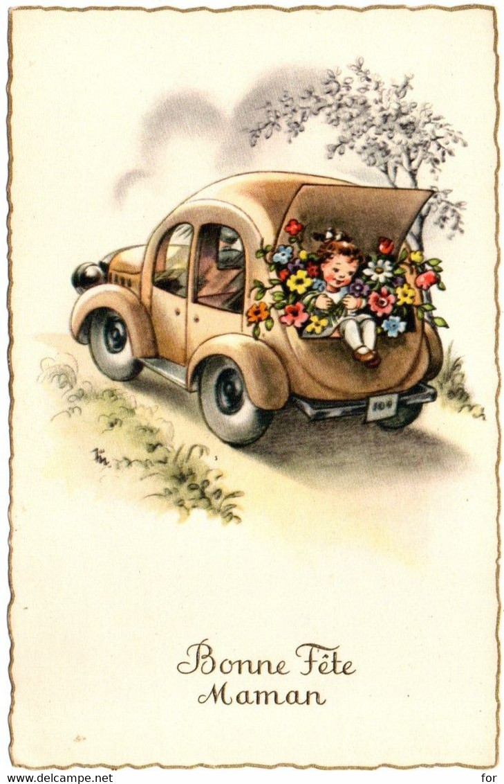 Fête Des Mères : Bonne Fête Maman : Illustrateur à Identifier : Fille Assise Dans Le Coffre D'une Automobile : N°5954 - Fête Des Mères