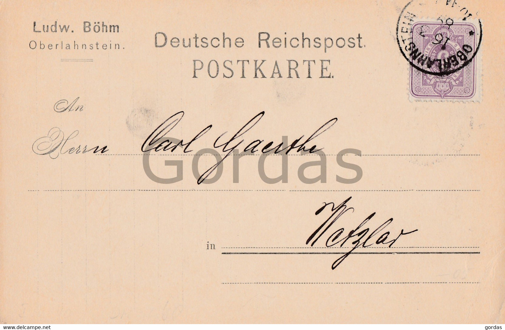 Germany - Oberlahnstein - 1889 - Ludwig Bohm - Werbung - Rhein-Hunsrück-Kreis