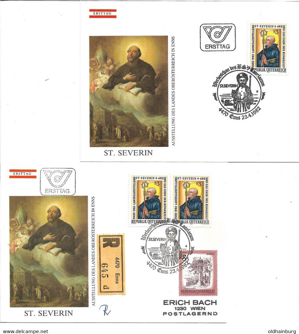 3244e: Österreich 1982, ANK 1730, FDCs Hl. Severin, 2 Belege - Theologen