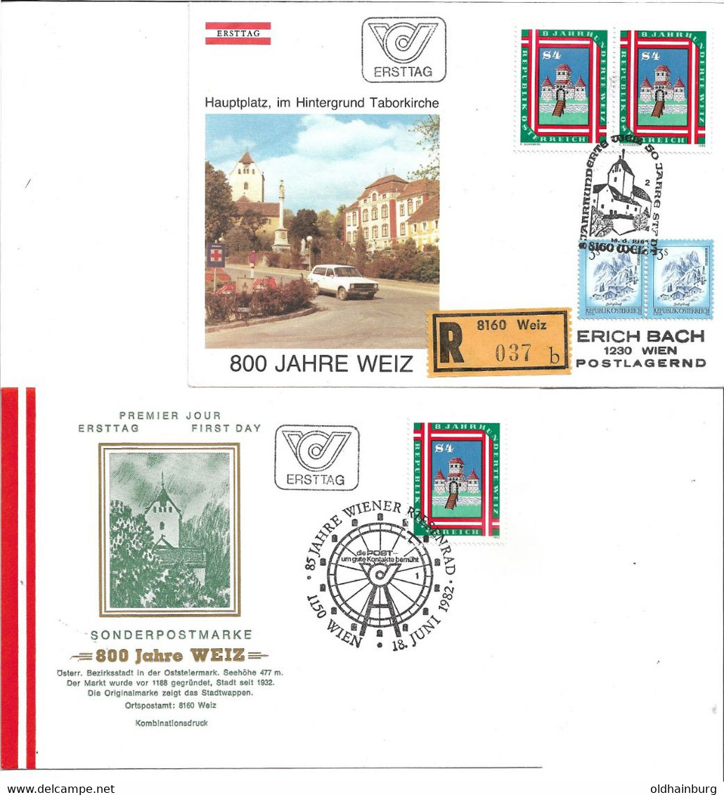 3244i: Österreich 1982, ANK 1740, FDCs 800 Jahre Weiz, 2 Belege - Weiz
