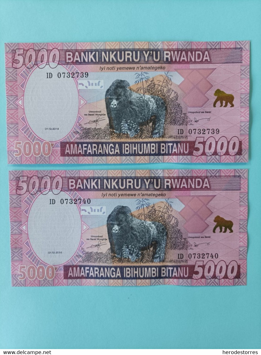 Pareja Correlativa De Rwanda De 5000 Rwanda, Año 2014, UNC - Ruanda