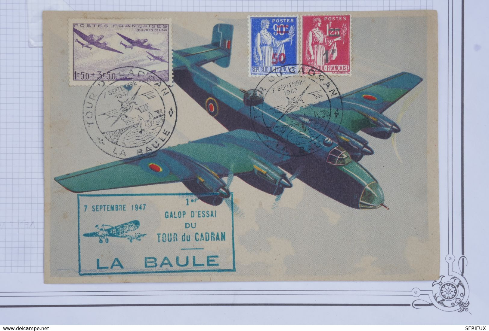 AH10 FRANCE BELLE CARTE   1947  IER GALOP D ESSAI TOUR DU CADRAN LA BAULE  POUR NANTES ++SURCHARGES  +++AFF. PLAISANT - 1960-.... Brieven & Documenten