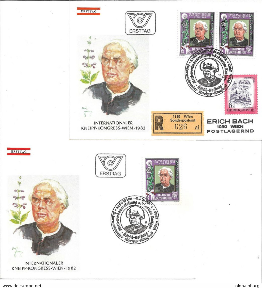 3244q: Österreich 1982, ANK 1731, FDCs Kneipp- Kongress, 2 Belege - Théologiens