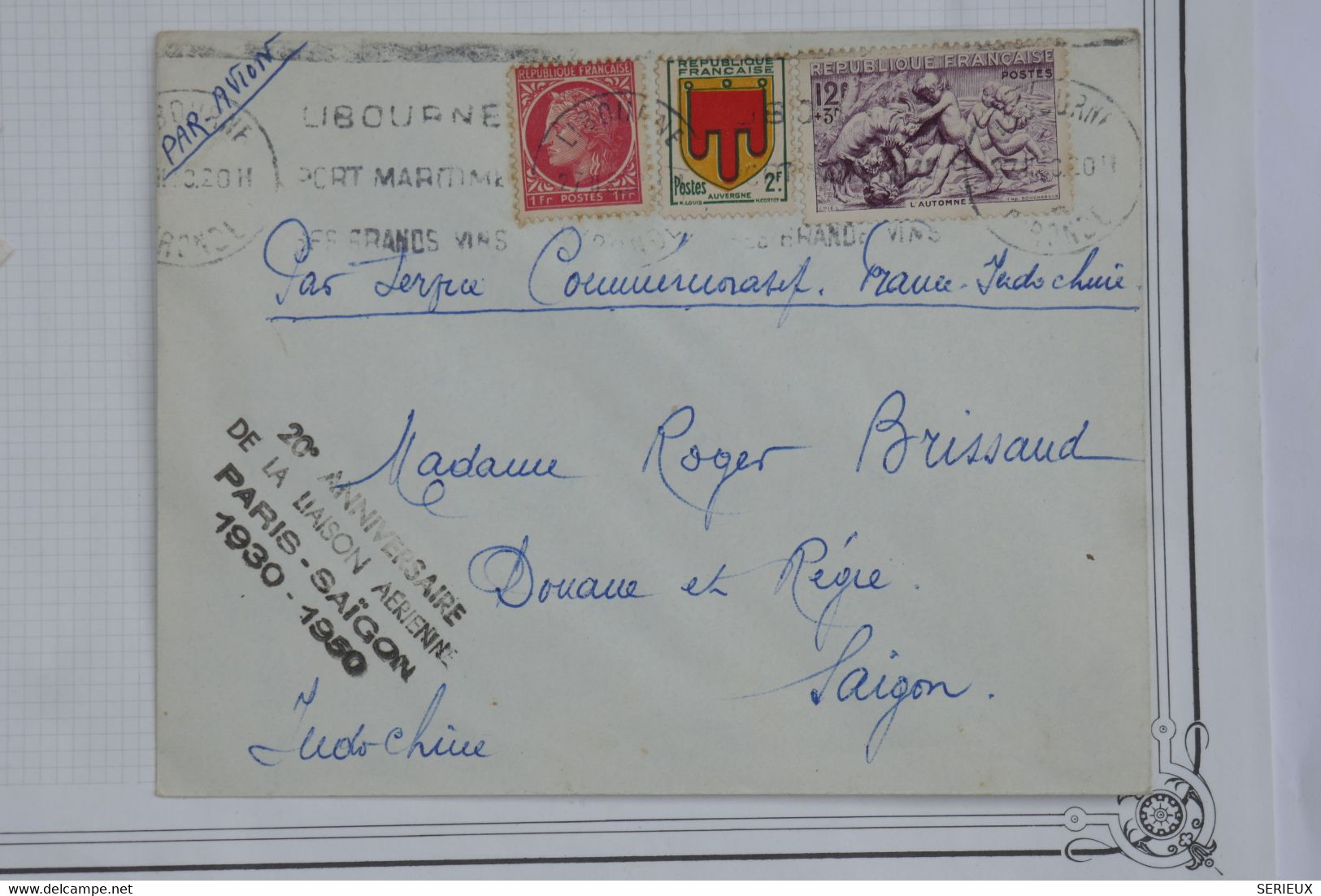 AH14 FRANCE   BELLE LETTRE  1950 LIBOURNE   POUR SAIGON INDOCHINE ++ N° 861+AFFRANCH. INTERESSANT - 1960-.... Brieven & Documenten