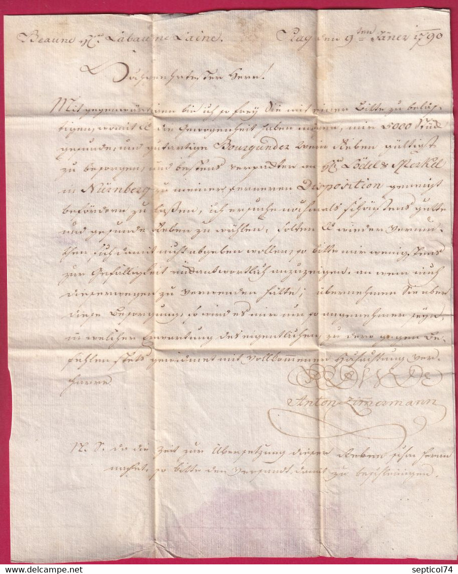 MRQUE D'ALLEMAGNE LETTRE DE PRAGUE TCHECOSLOVAQUIE 1790 POUR BEAUNE COTE D'OR TAXE 24 LETTRE COVER FRANCE - ...-1918 Voorfilatelie