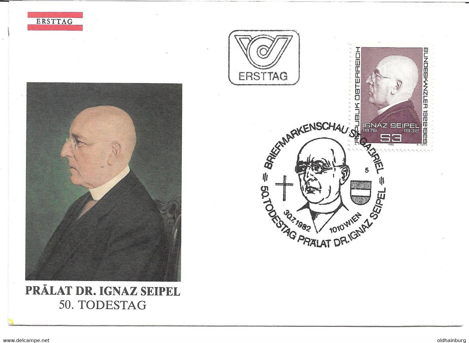 3244z2: Österreich 1982, ANK 1743, Prälat Dr. Ignaz Seipel, Beleg - Theologians