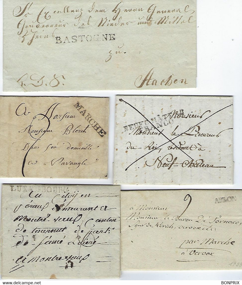 LUXEMBOURG - 5 LETTRES -ENVELOPPES - 1788-1828 - LUXEMBOURG / NEUFCHATEAU FRANCO / MARCHE / ARLON / BASTOGNE - ...-1852 Préphilatélie