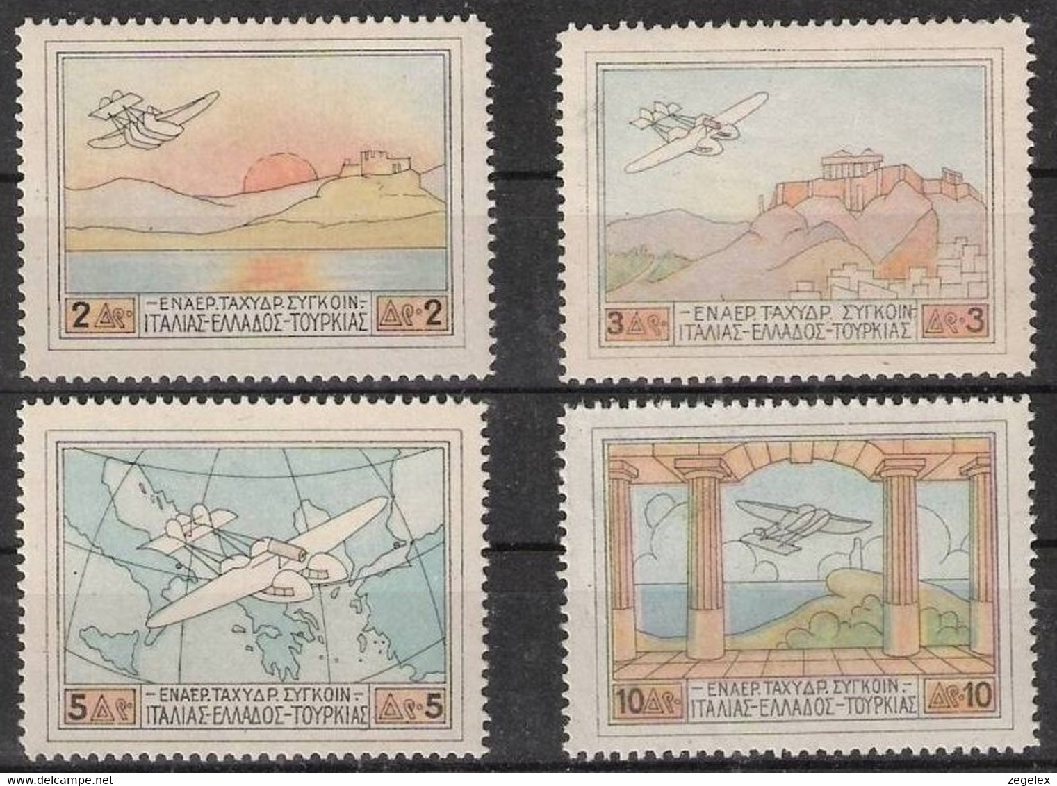 Greece, Hellas 1926  Airmail Mi.300-303, MH* Mint Hinged - Unused Stamps