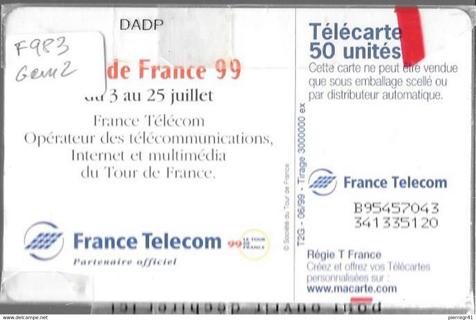 CARTE² PUBLIC-50U-F983-Gem2-06/99--V° DN Série D81403596-N° Gras-NSB-TBE - 1999